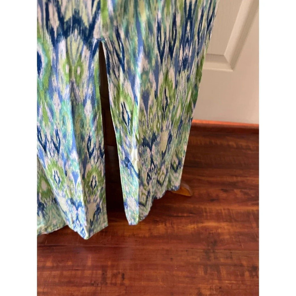 Chicos Sleeveless Maxi Dress Size 4 Blue Green Ikat Print Summer Boho Resort - Picture 6 of 12